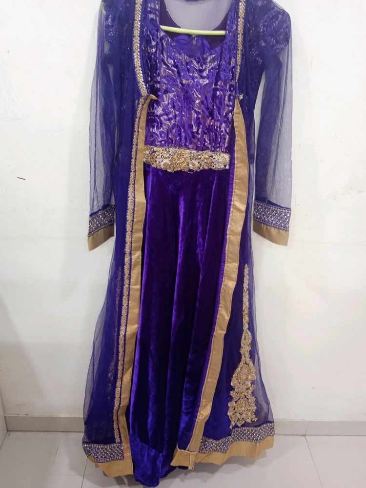 Elegant Purple &amp; Gold Embellished Dress