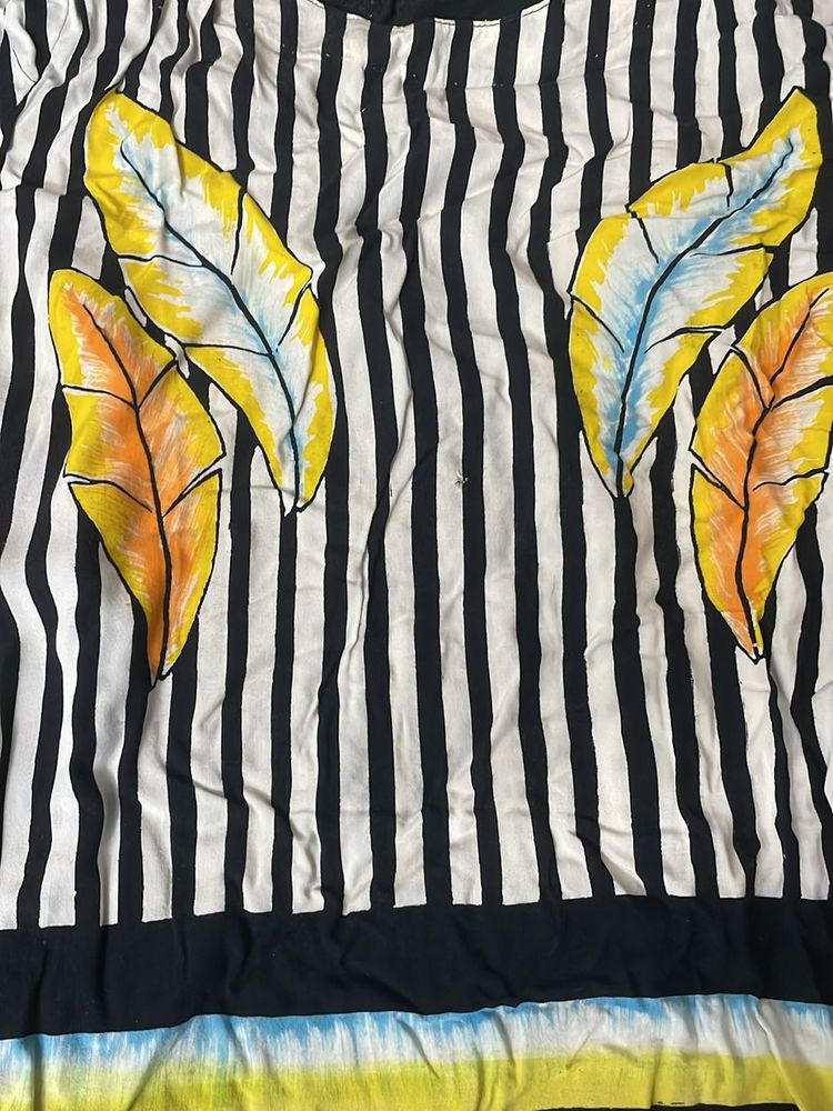 Striped Leaf Print Top