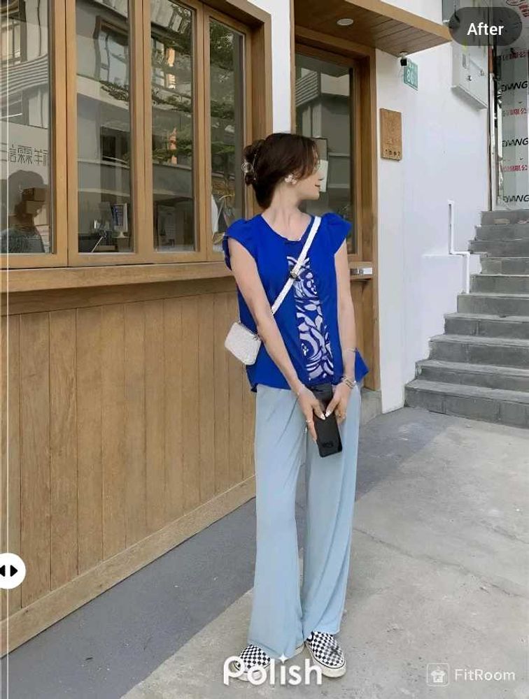 New With Tag Cute Korean Art Blue Top