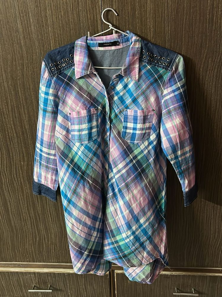 Plaid Denim Trim Tunic