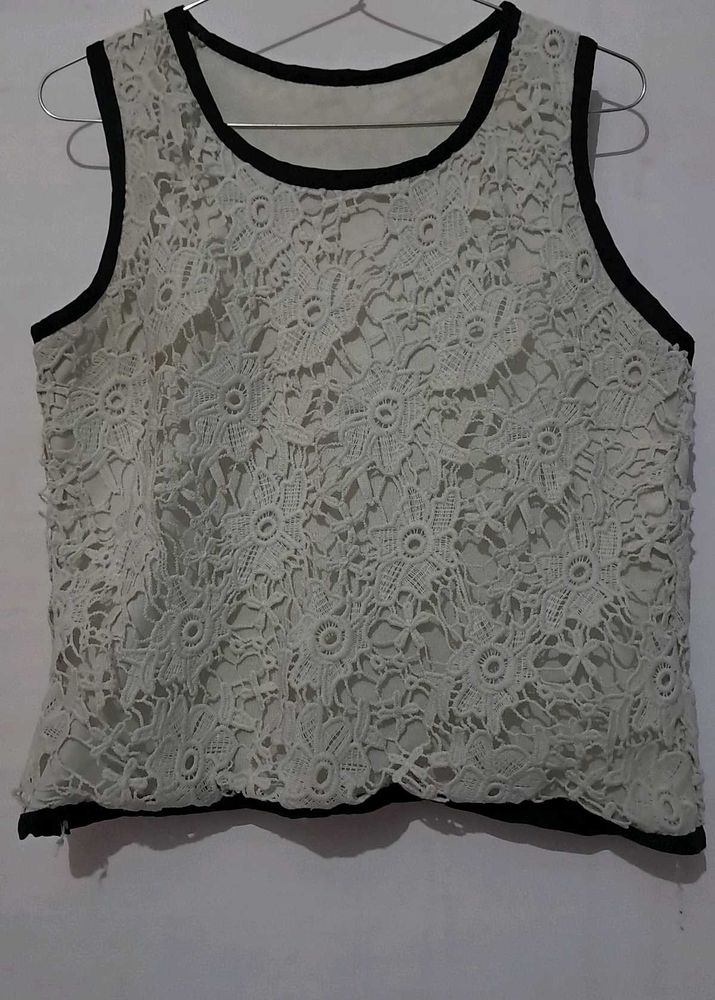 White Crop Top With Lace