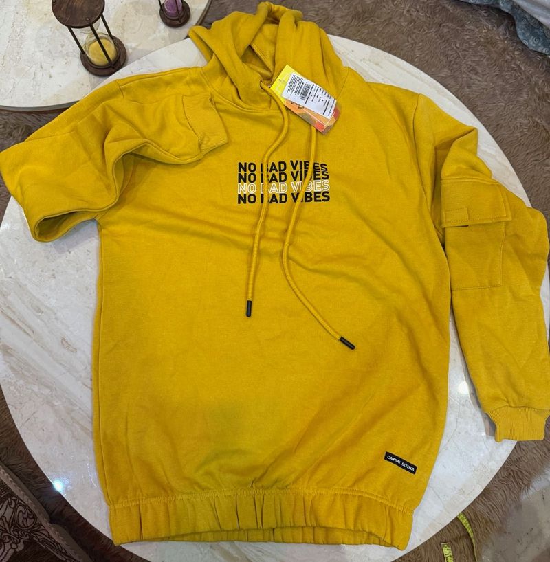 campus sutra Yellow 'No Bad Vibes' Hoodie