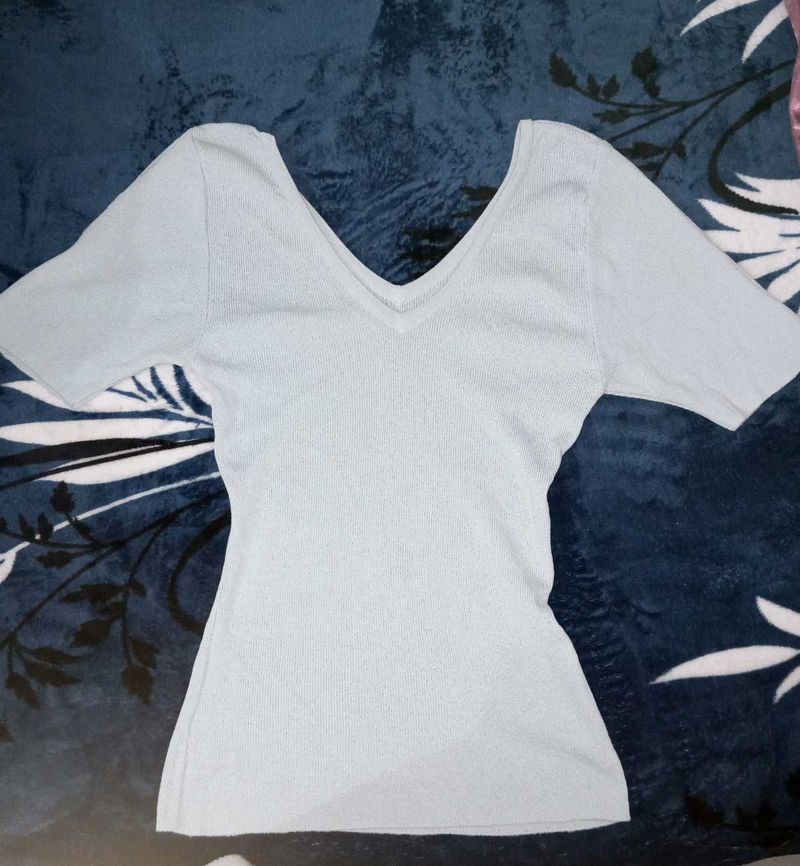 Cute Light Blue V-Neck Top