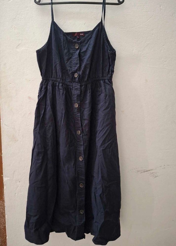 Navy Blue Button-Down Midi Dress