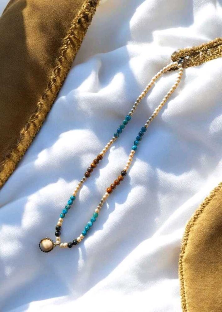 Blue Apatite, Tigers Eye, BT Crystal Mala