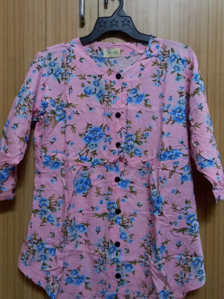 Floral Print Beautiful Pink Top For Woman