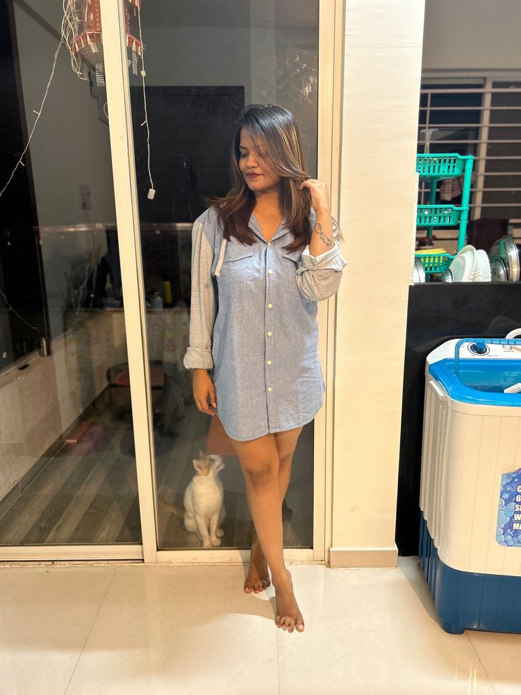 Denim Casual One Piece Shirt Dress
