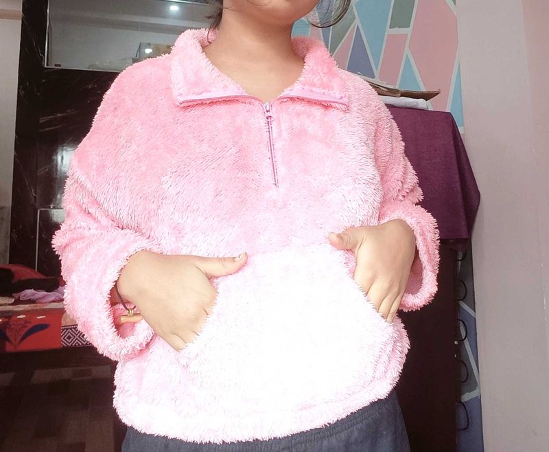 Pink Fuzzy Cropped Pullover