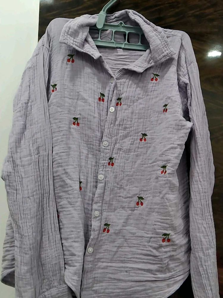 Cherry Embroidered Button-Down Shirt
