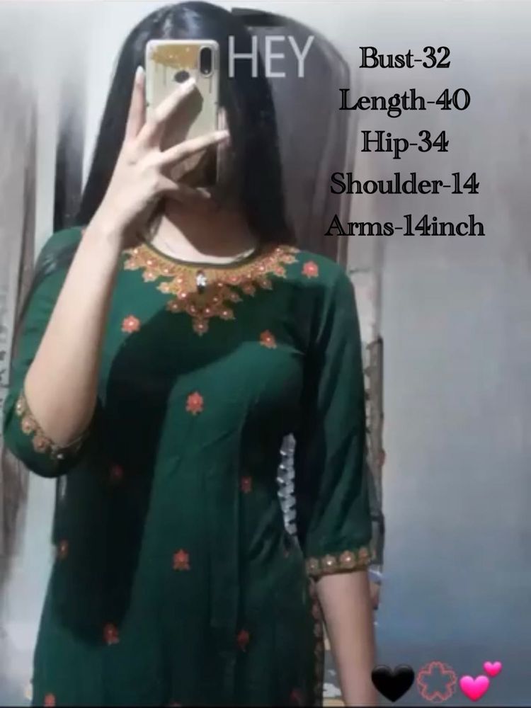 Emerald Green Embroidered Kurti