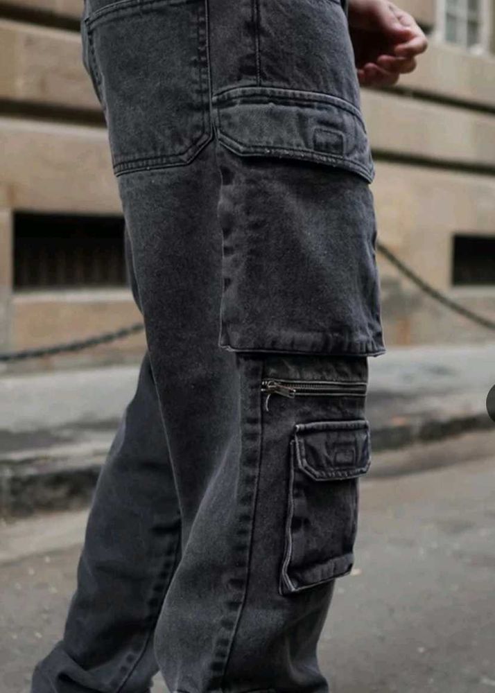 Black Cargo Denim Jeans (28)