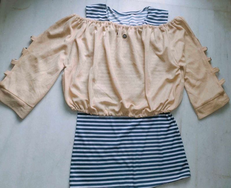 Trendy Off-Shoulder Top with Striped Inner Layer