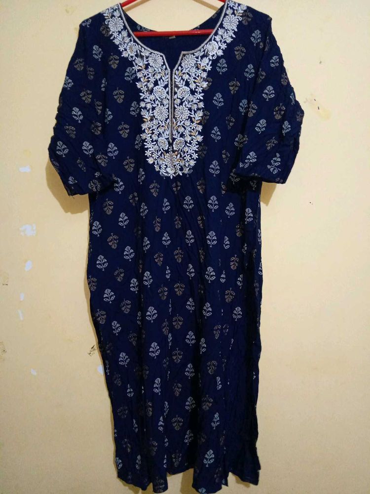 Women&#39;s Blue Ethnic Cotton Kurti.