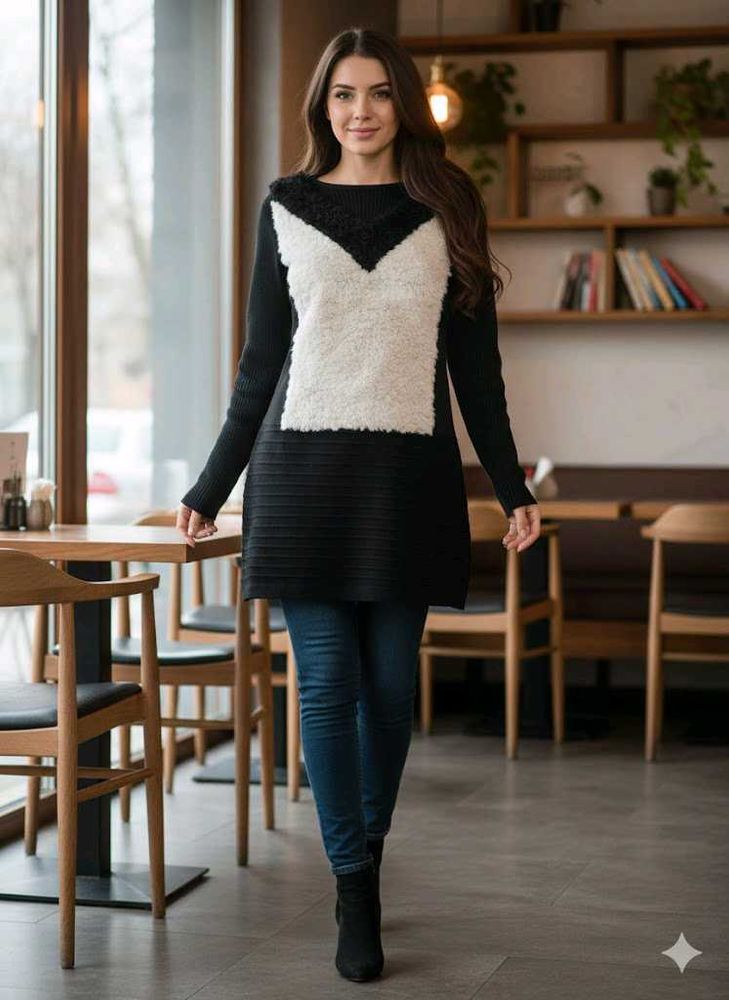 Elegant Black &amp; White Tunic Dress