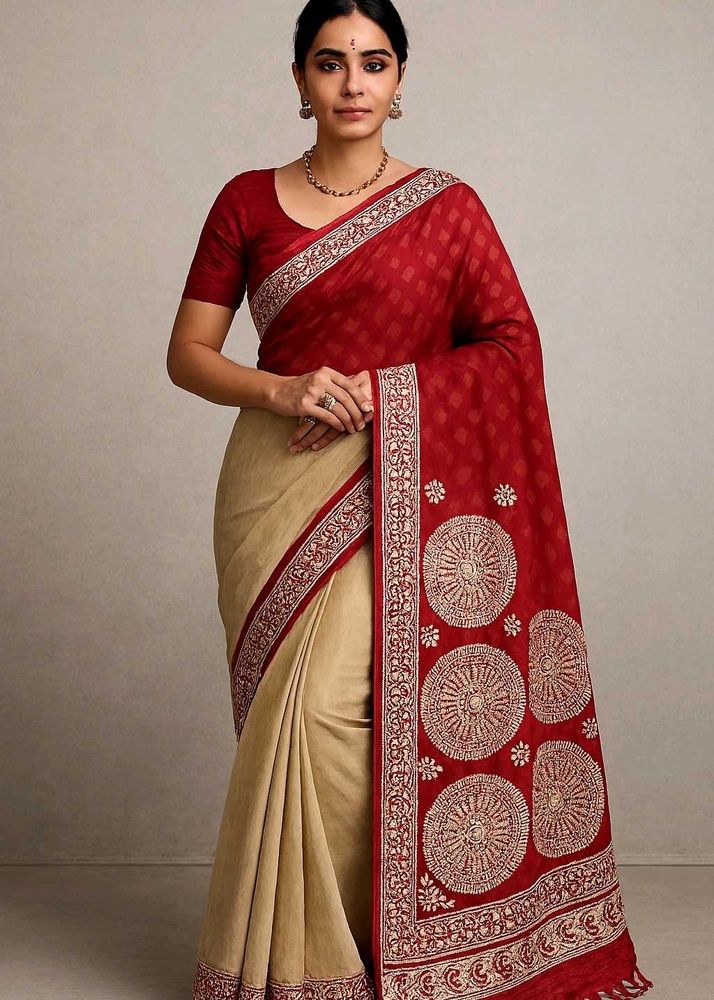 Elegant Red &amp; Beige Saree