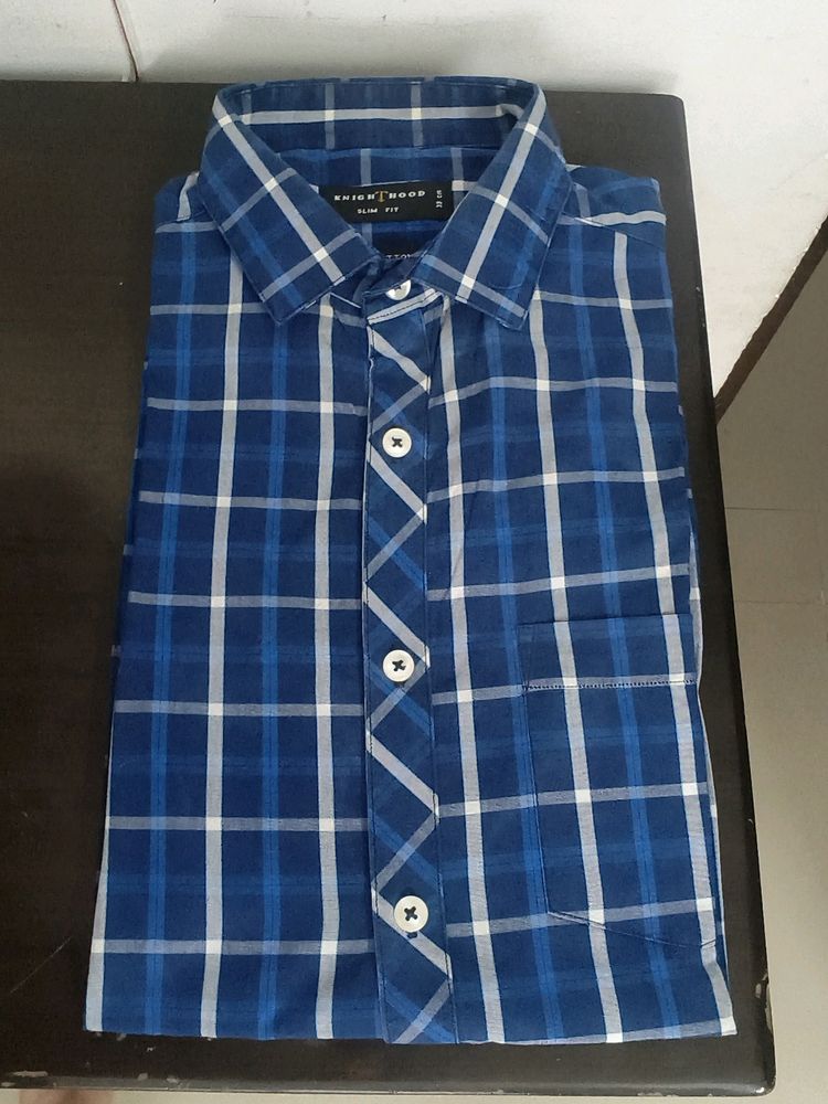 Knighthood 100% Cotton Blue Check Full Sleeve Shir