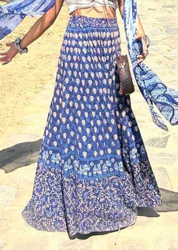 Boho Blue Print Maxi Skirt