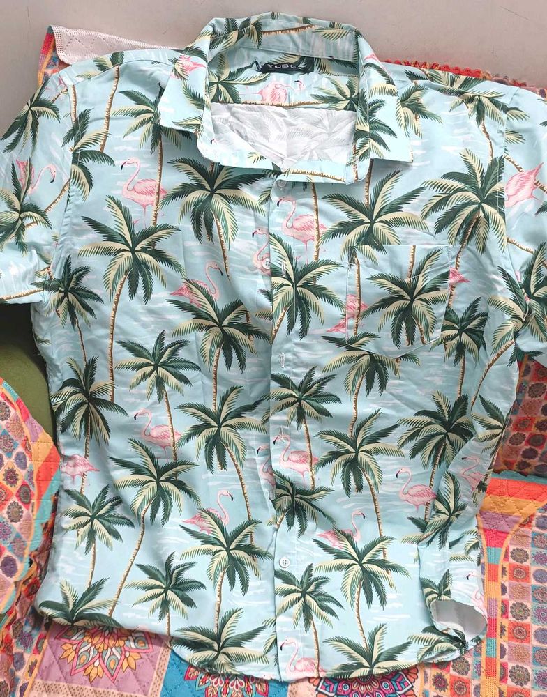 Palm Tree Flamingo Print Shirt