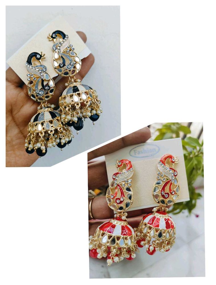 Peacock Meenakari Pearl Jhumka