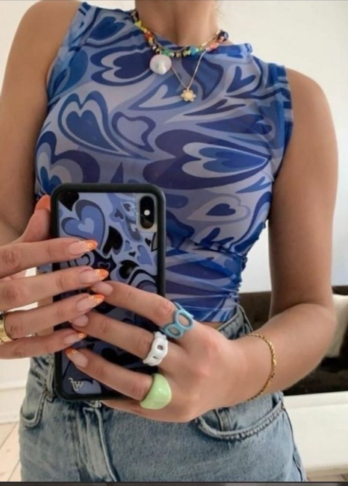 Y2K Blue Patterned Tank Top