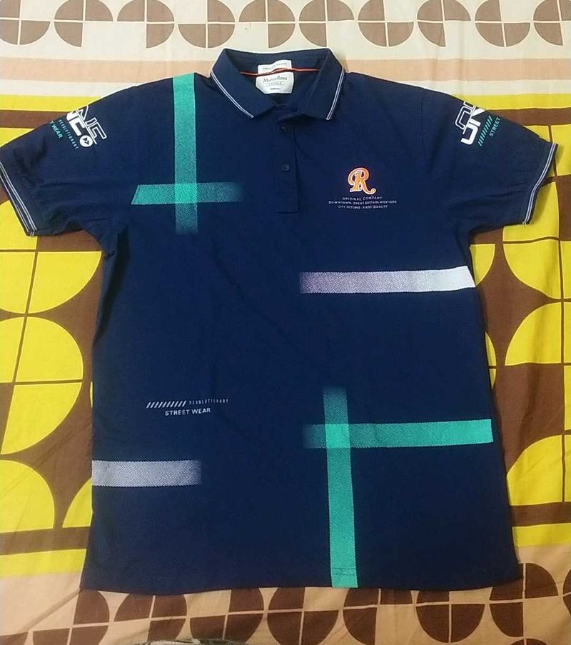 Stylish Blue Graphic Print Polo