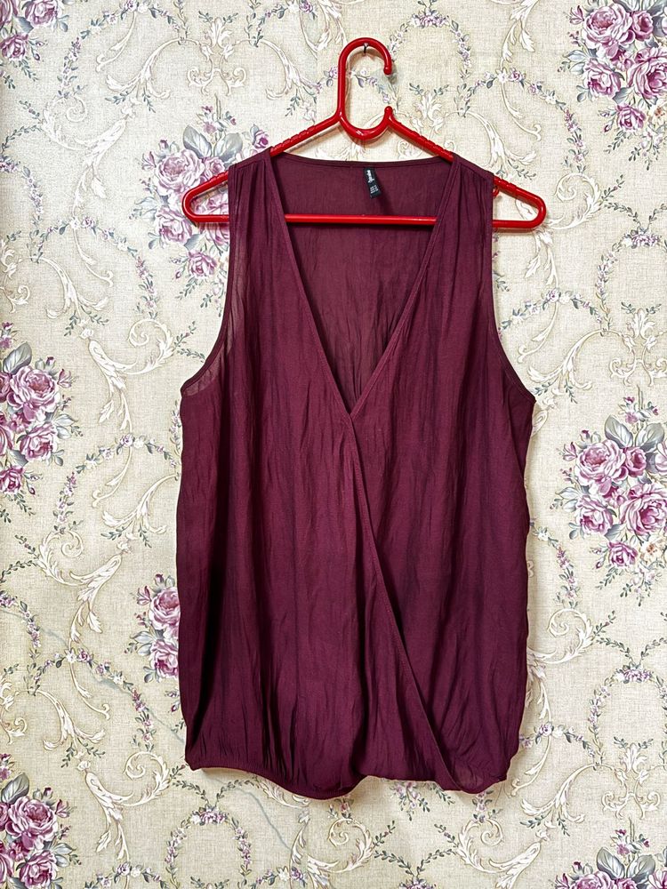 Burgundy Wrap Sleeveless Top