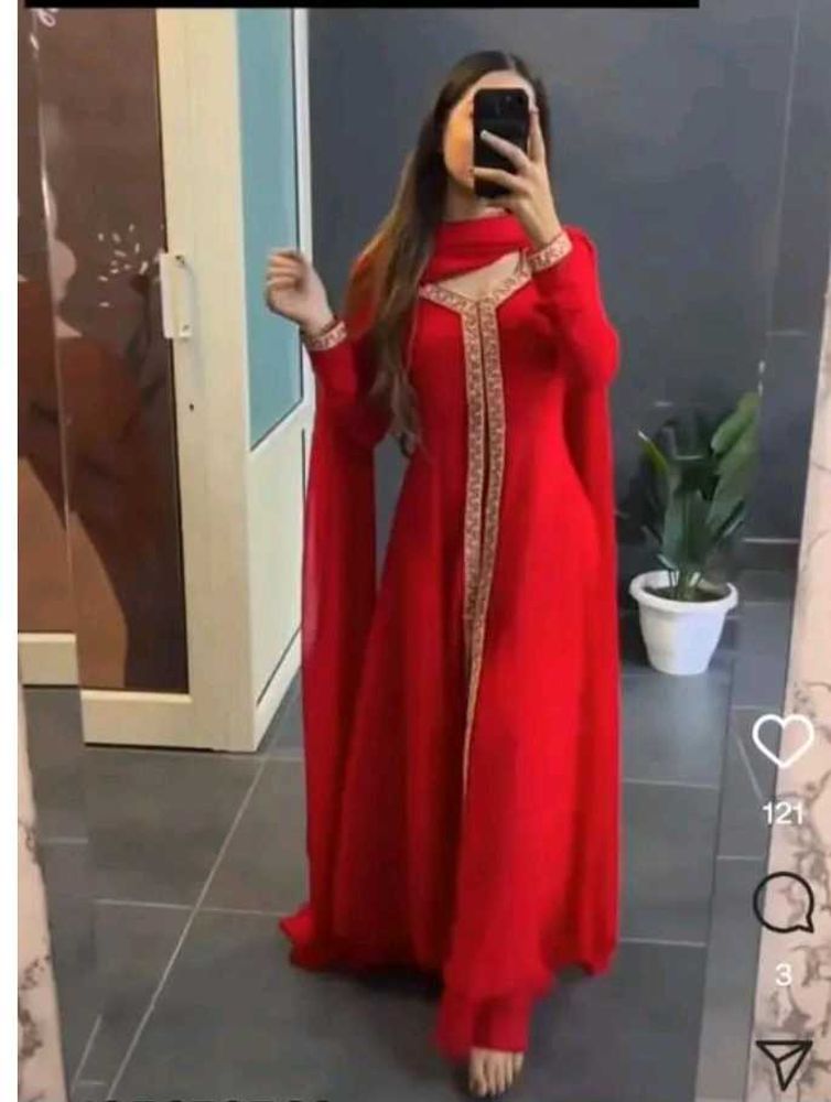 Elegant Red Anarkali Suit With🎁Freebie