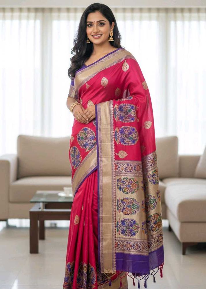 Elegant Pink Banarasi Silk Saree