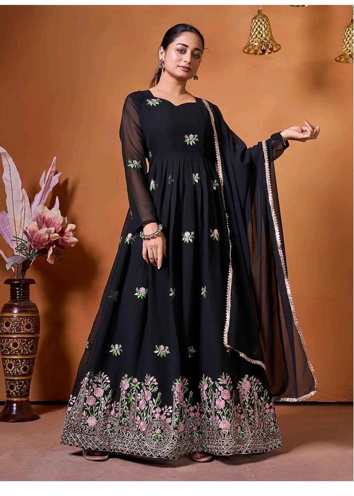 Elegant Black Embroidered Anarkali