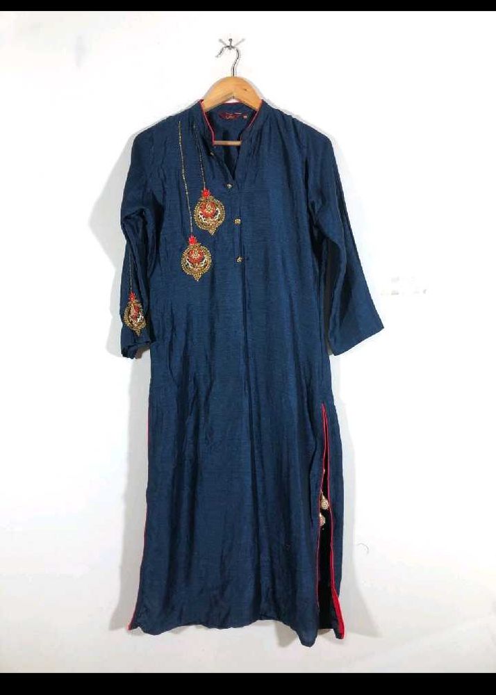 Elegant Embroidered Navy Blue Kurti