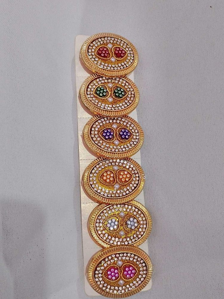 Saree Pin Brooch with Colorful Stones (Set of 6)