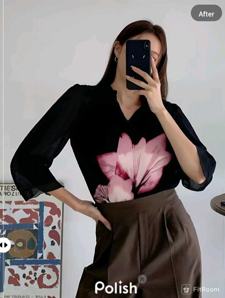 New With Tag Black Floral Cute Korean Top