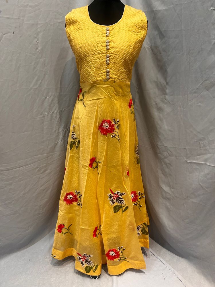 Yellow Ethnic Gowns Sets Xxl Size