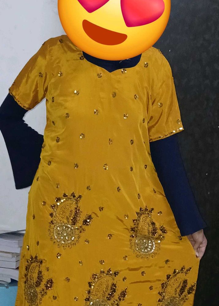 Elegant Mustard Embroidered Kurta