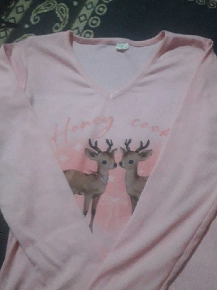 Cute Deer Print Long Sleeve Top