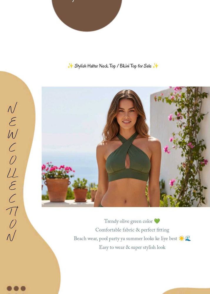 Stylish Halter Olive Bikini Top