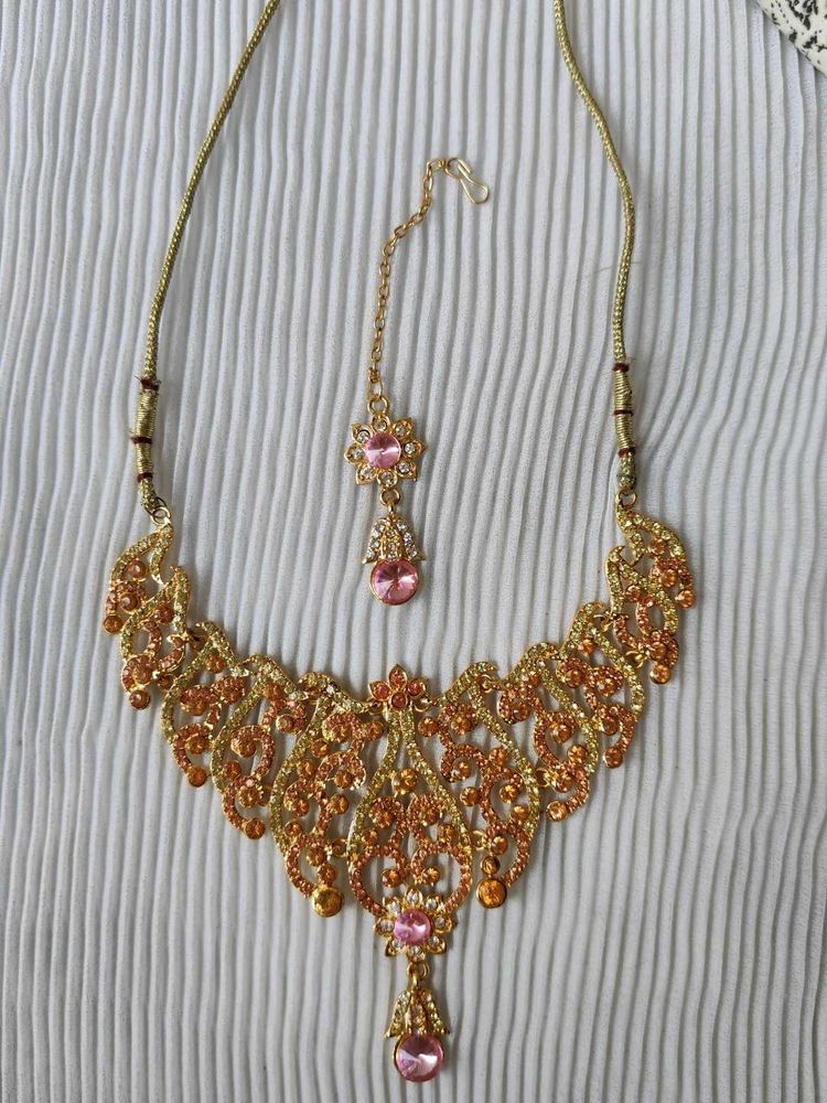 Gold-Tone &amp; Pink Jewel Necklace Set