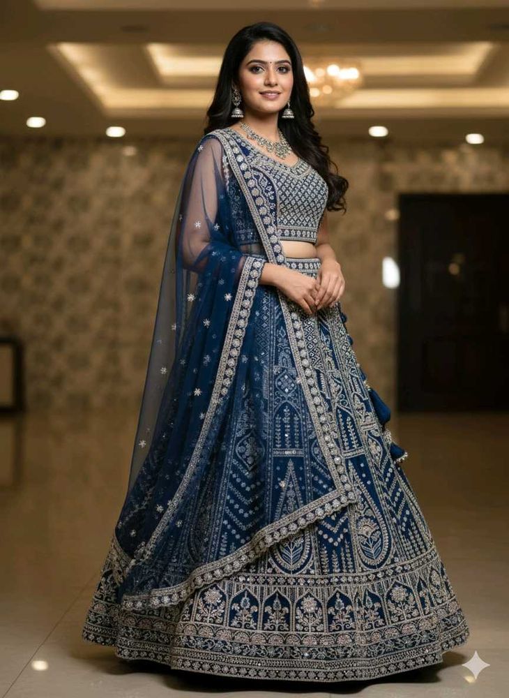 Elegant Blue Embroidered Lehenga Choli