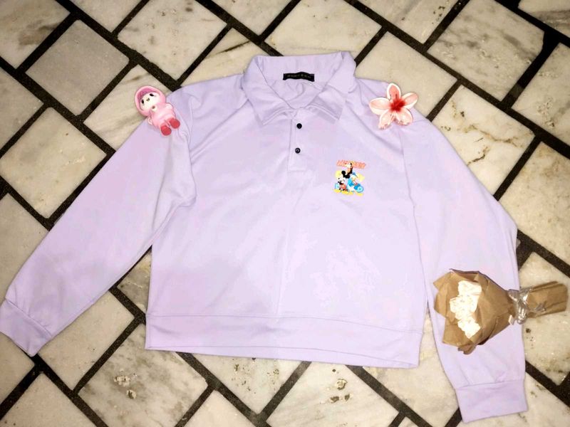 Lilac Cartoon Print Polo Shirt