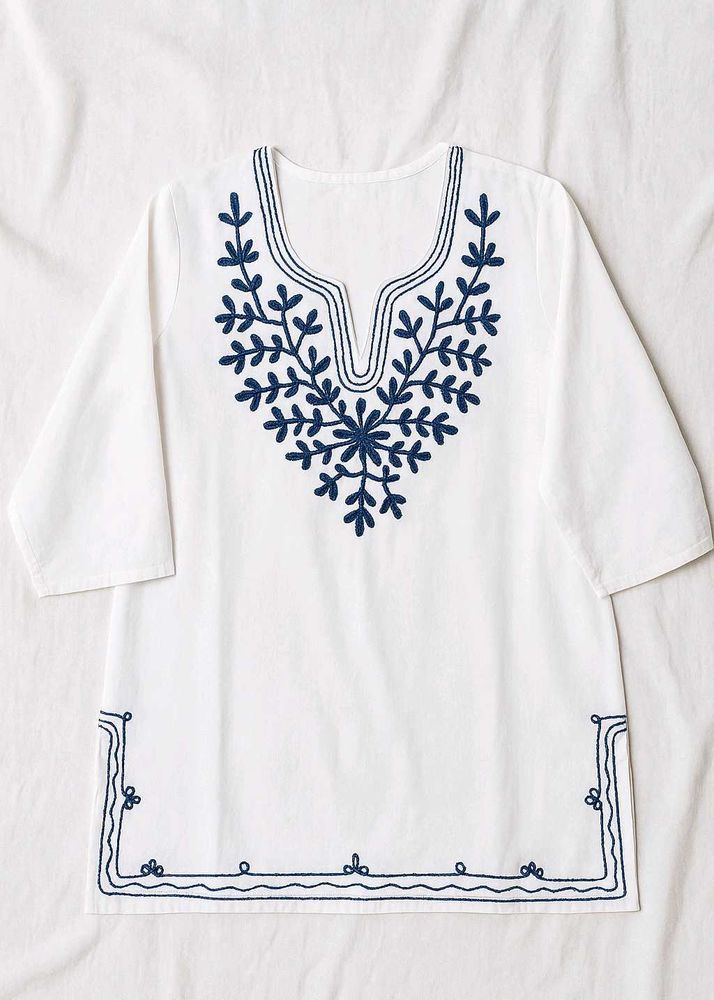 Embroidered White Kurta Plus Printed Kurt