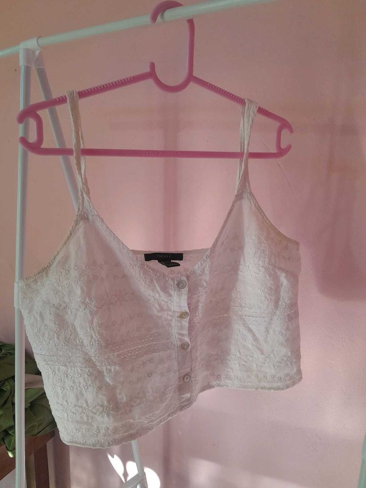 White Embroidered Crop Top