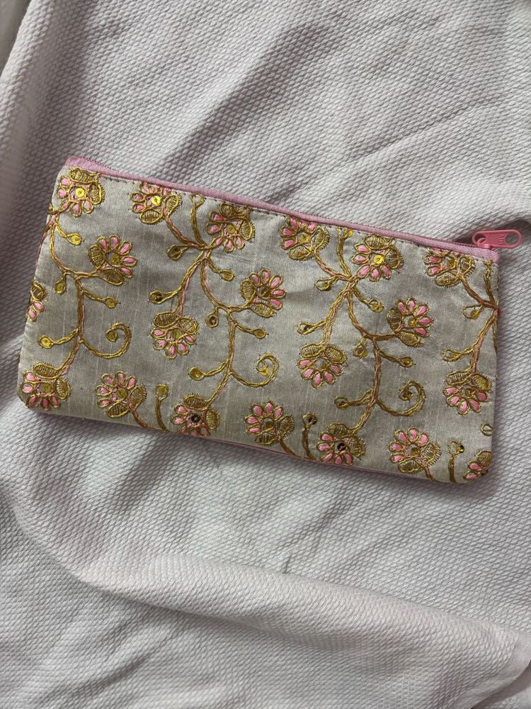 Floral Embroidered Pouch