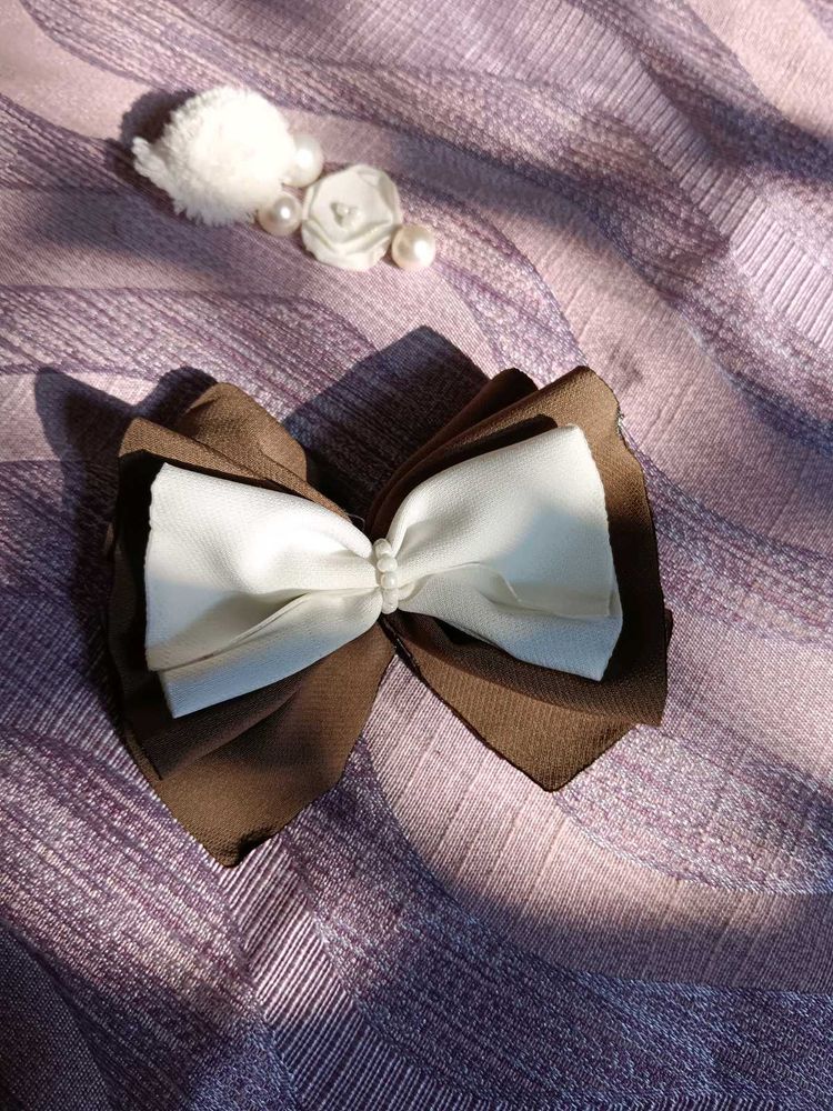 Brown &amp; White Bow Hair Clip