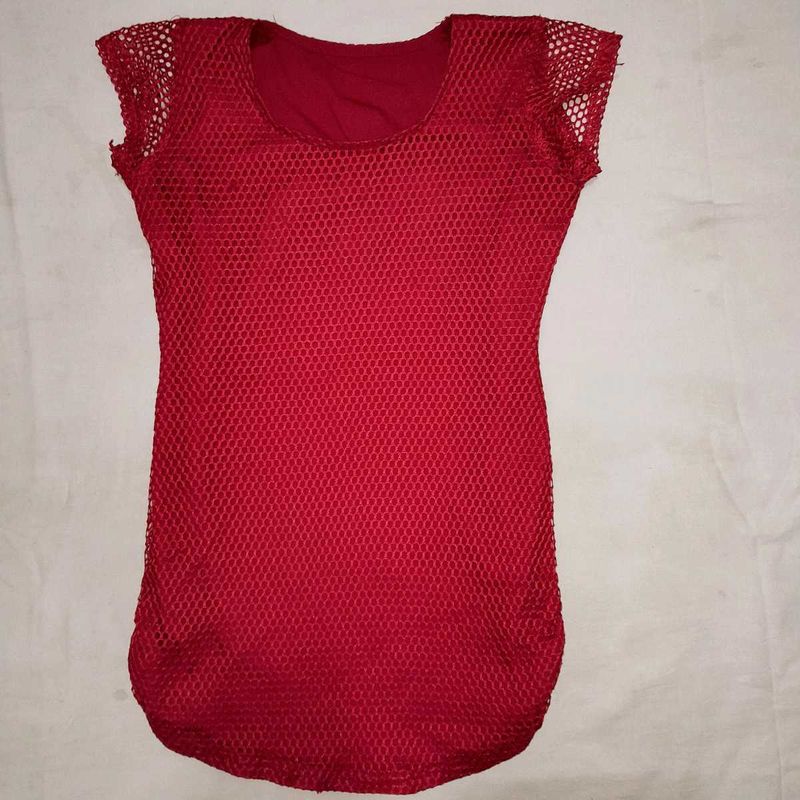 beautiful Red Mesh Style Top