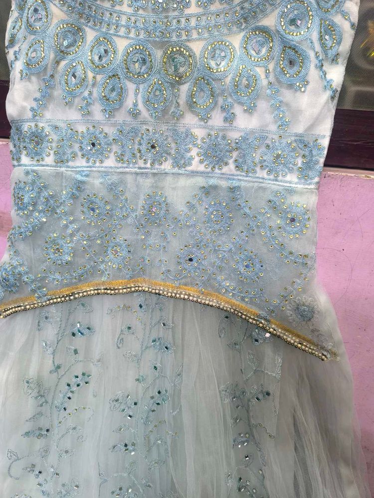 Elegant Blue Embroidered Dress