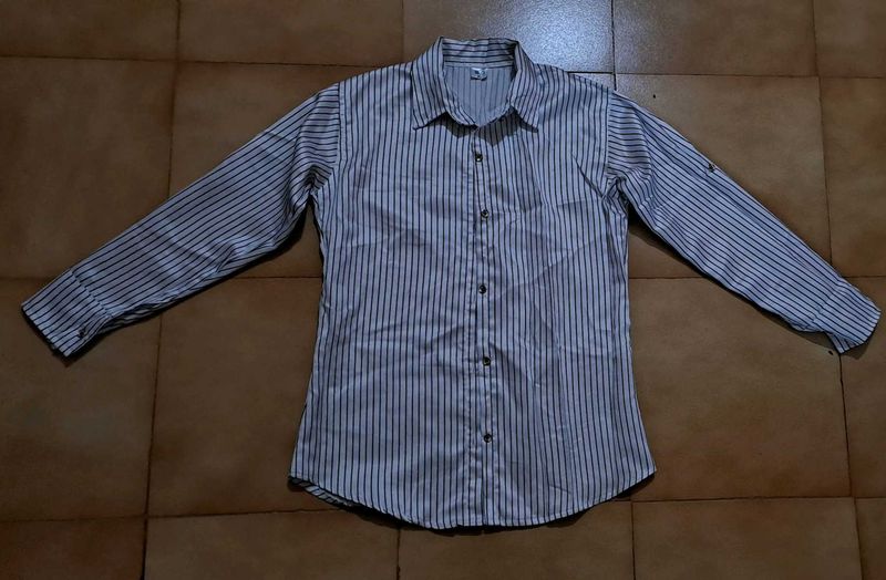White And Black Stripes Shirt For Women