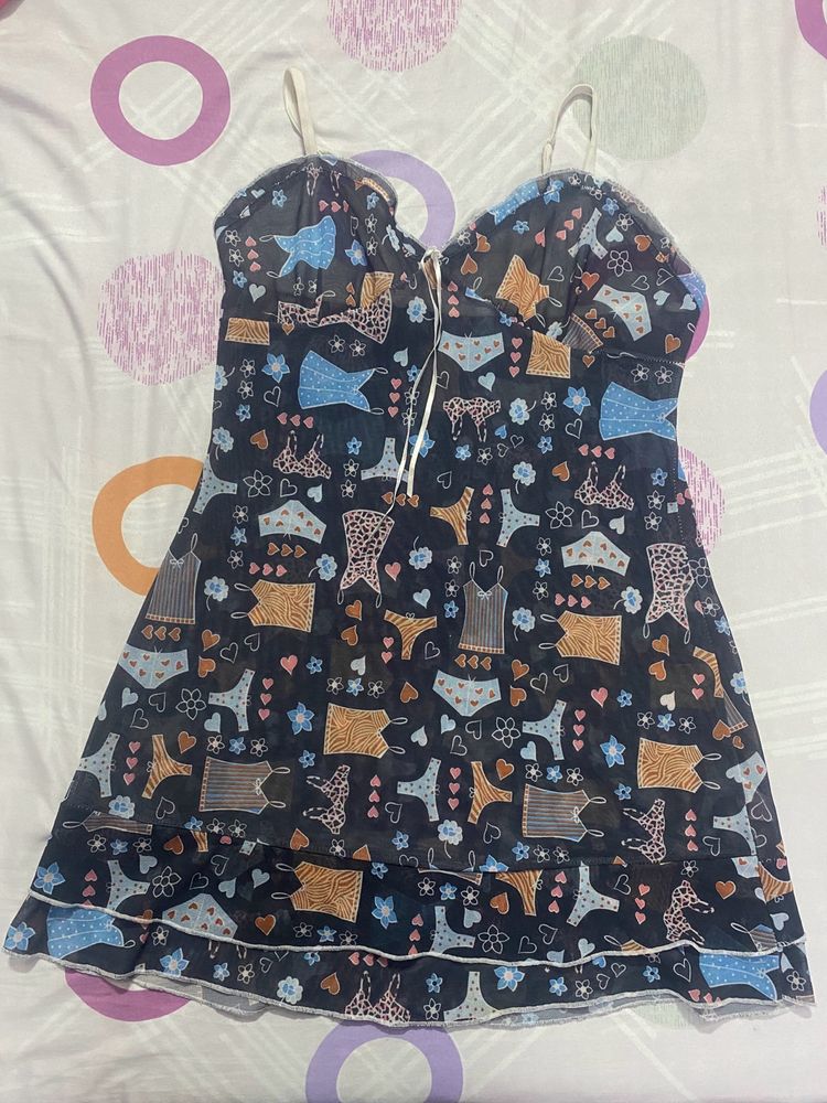 Novelty Print Sheer Mini Dress