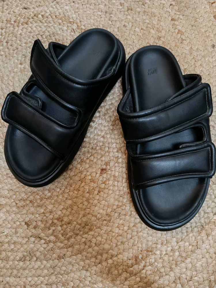 HnM Black Velcro Strap Slides