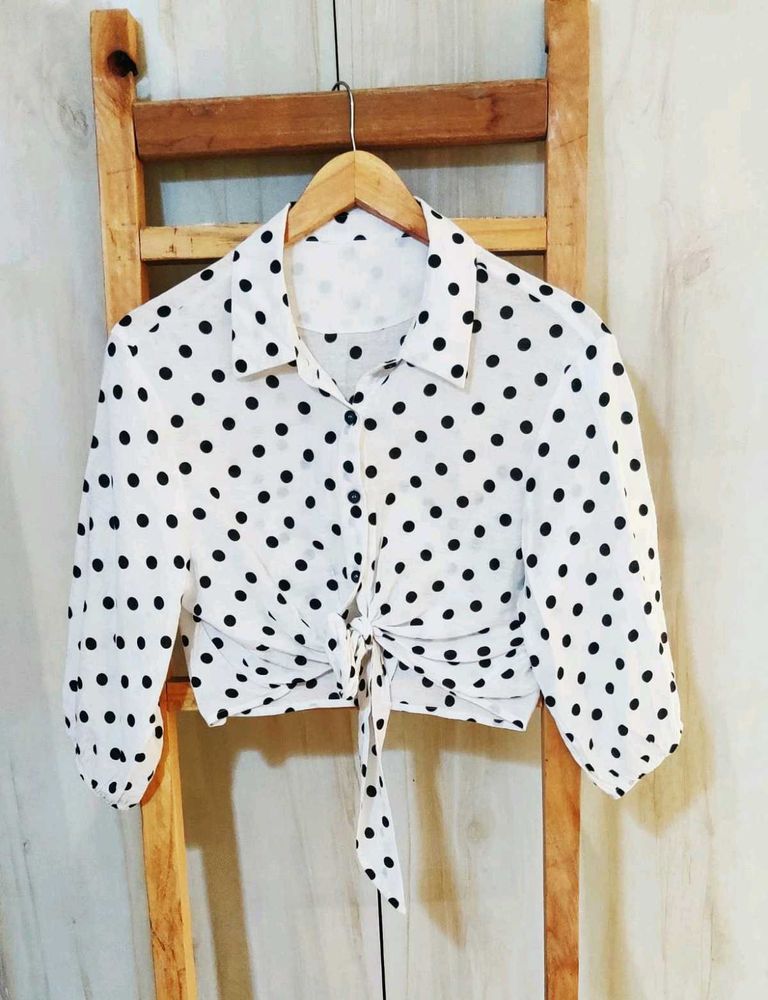 Polka Dot Tie-Front Crop Top size-28-30-S