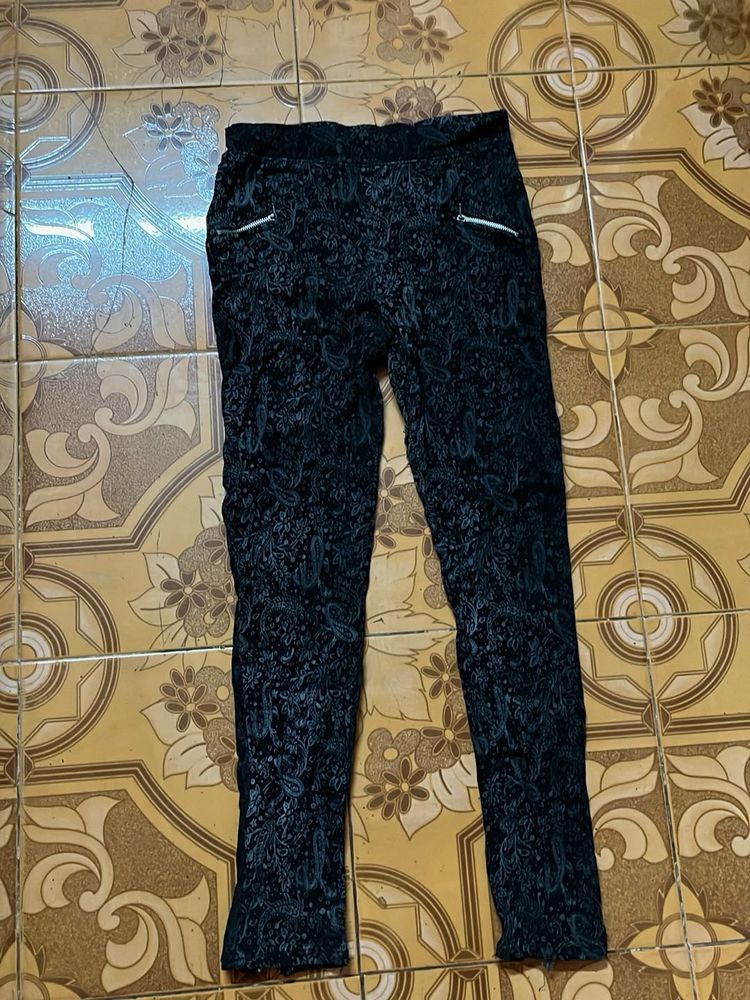 Paisley Print Black Pants